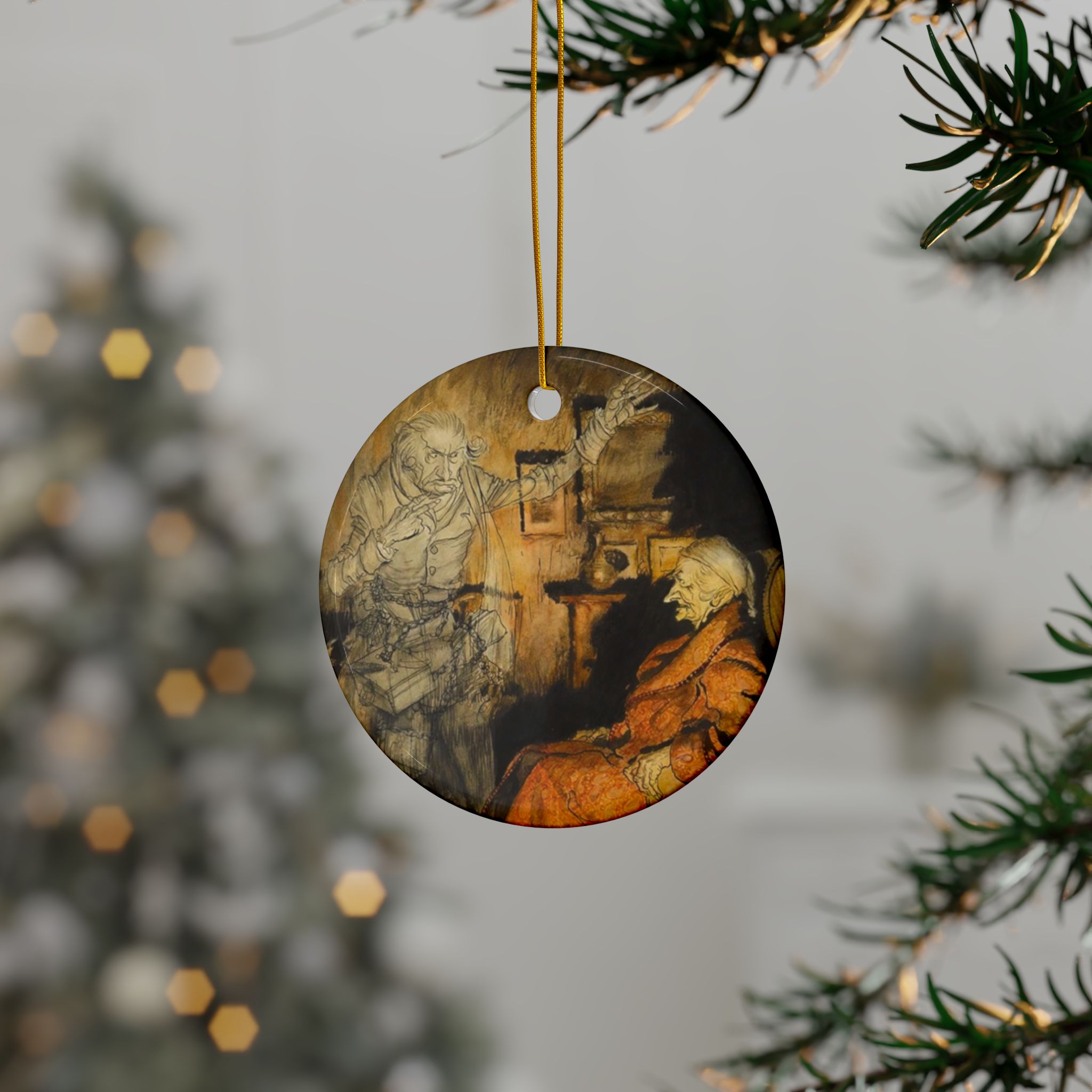 Arthur Rackham, Scrooge and the Ghost of Marley, 3" Ceramic Ornament - Image 3