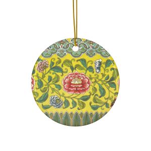 Owen Jones, Yellow with Coral Red Peonies 3" Ceramic Ornament